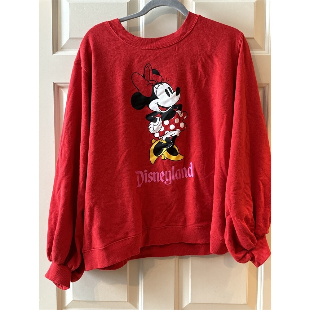 Minnie Mouse Sweatshirt 1X Women Disneyland Red Bubble Sleeve Classic Crew Neck